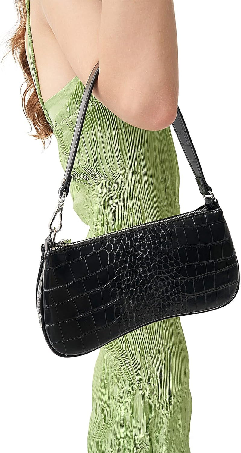 90S Shoulder Bag for Women Vegan Leather Crocodile Purse Classic Clutch Handbag