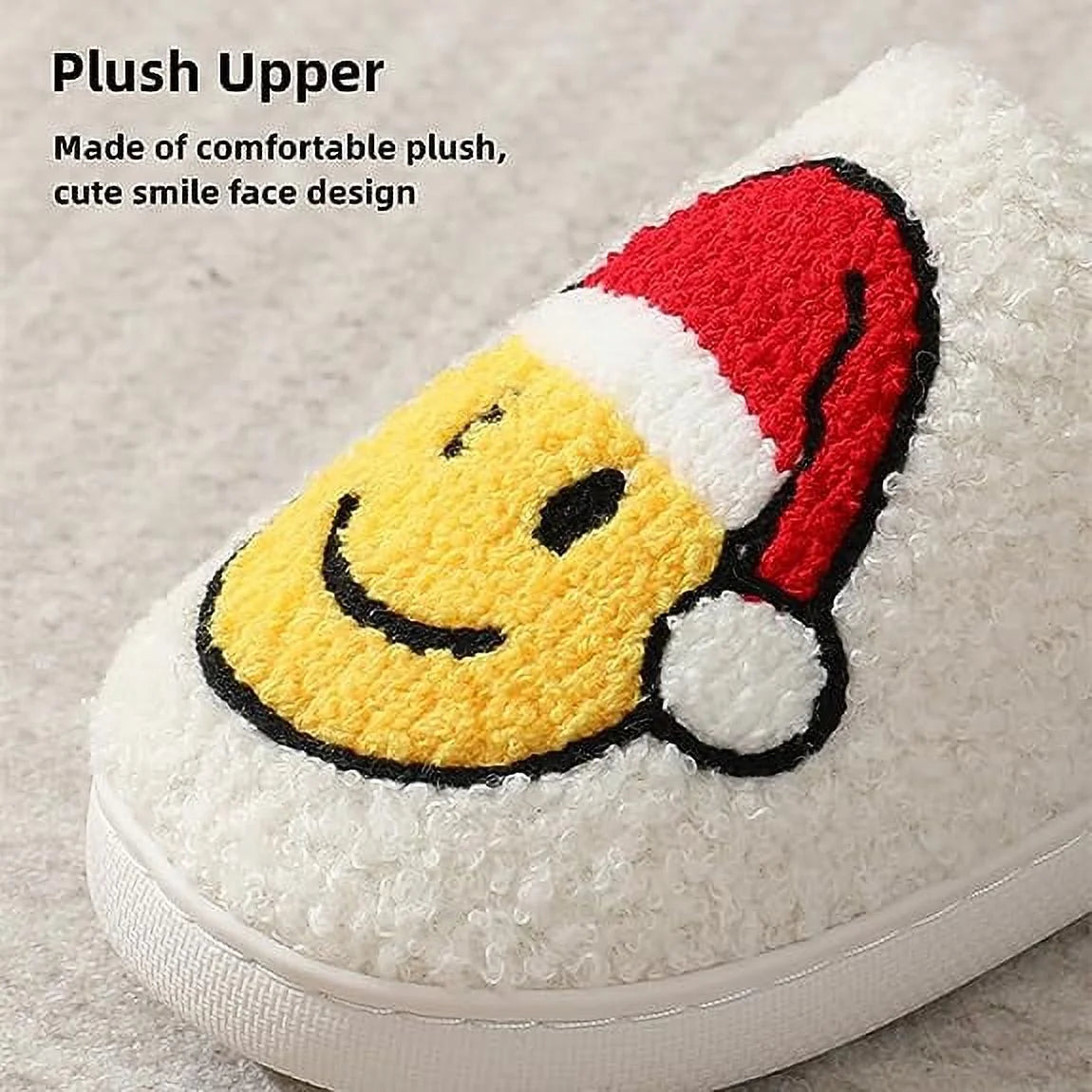 Smile Face Slippers for Women Men, Anti-Slip Soft Plush House Slippers with Memory Foam Slip Cute Cartoon Shoes Warmth for Indoor Outdoor（42/43）