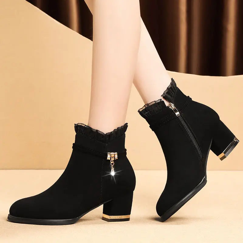 Women'S Ankle Boots, Extra Large, 35-43, Winter, Fashion High Heels, Lace, Waterproof, Snow Proof, 2021 NEW