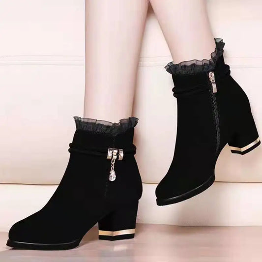 Women'S Ankle Boots, Extra Large, 35-43, Winter, Fashion High Heels, Lace, Waterproof, Snow Proof, 2021 NEW