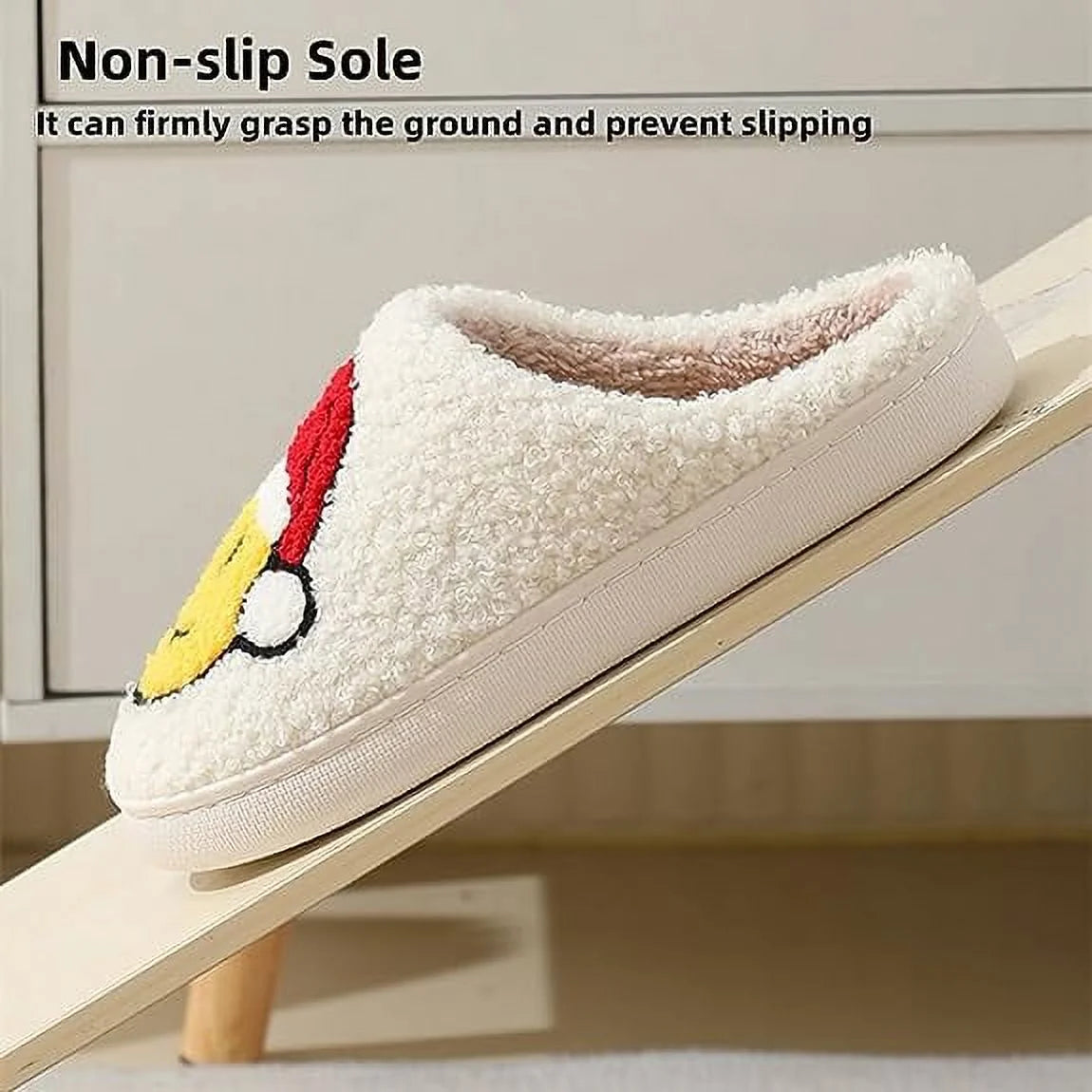 Smile Face Slippers for Women Men, Anti-Slip Soft Plush House Slippers with Memory Foam Slip Cute Cartoon Shoes Warmth for Indoor Outdoor（42/43）