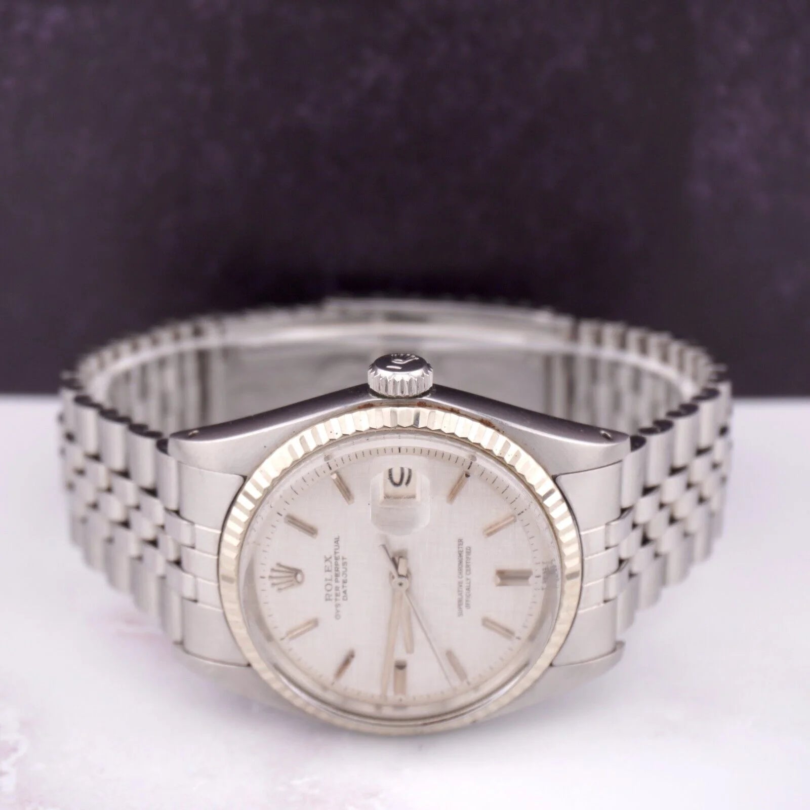 36Mm Datejust Mens Steel Watch Jubilee Band Silver Linen Dial 1601